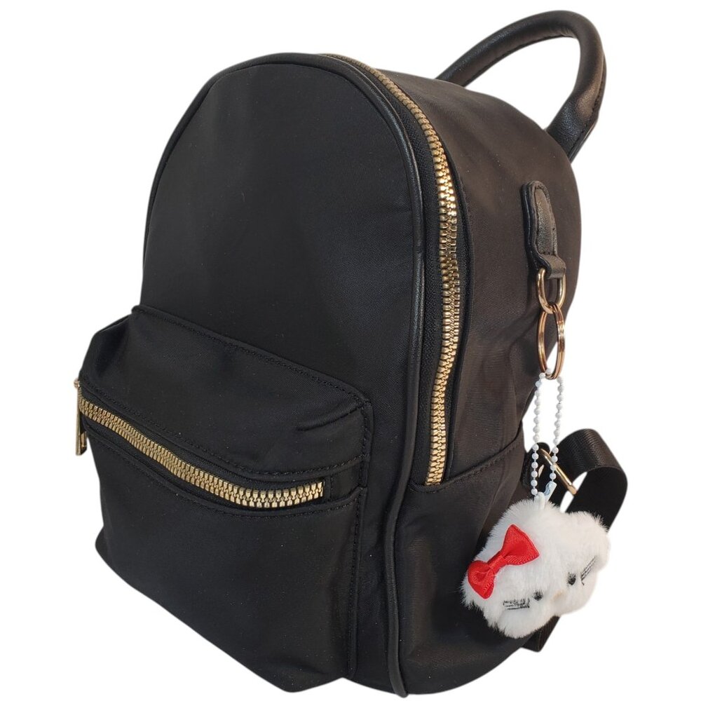 Like Dreams Mini Backpack. Black Nylon, Adjustable Straps, Bag Charm